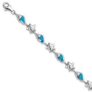 Kazi Luxury Silver Rhodium Starfish CZ & Created Opal Seashell 7.25in Bracelet